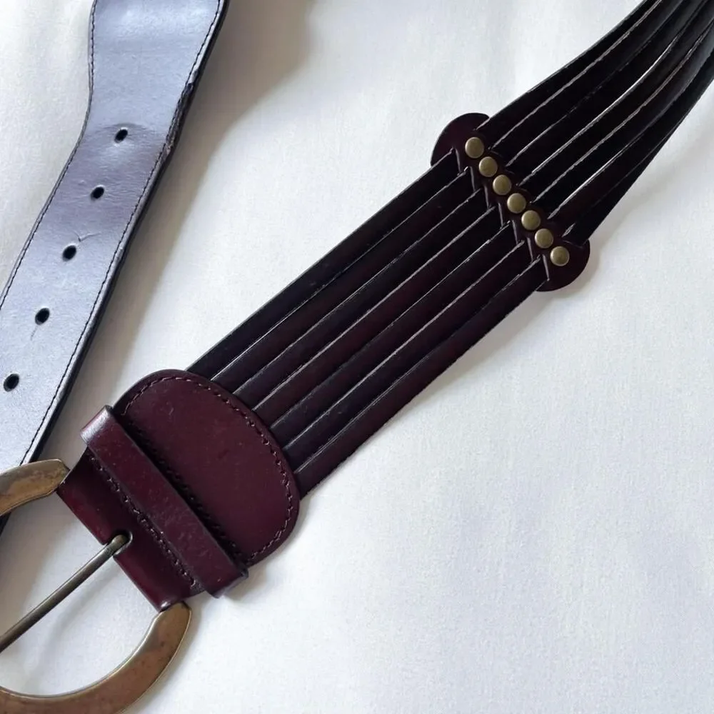 y2k brown veg bonded leather‎ belt womens medium